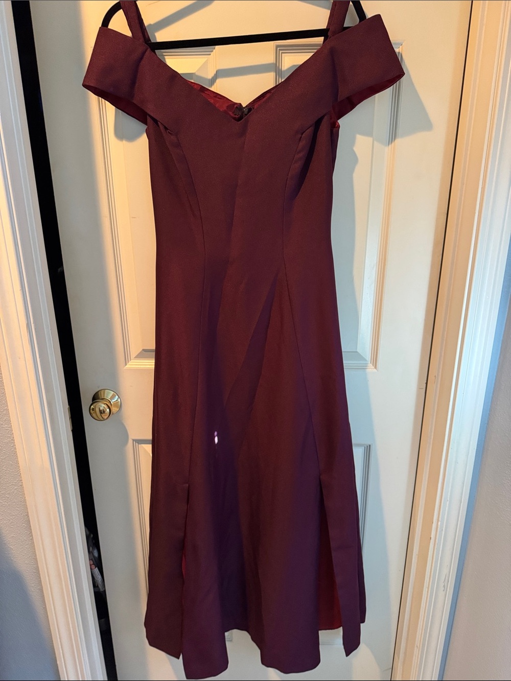 Off-Shoulder Wine Prom Dress with V-Neckline